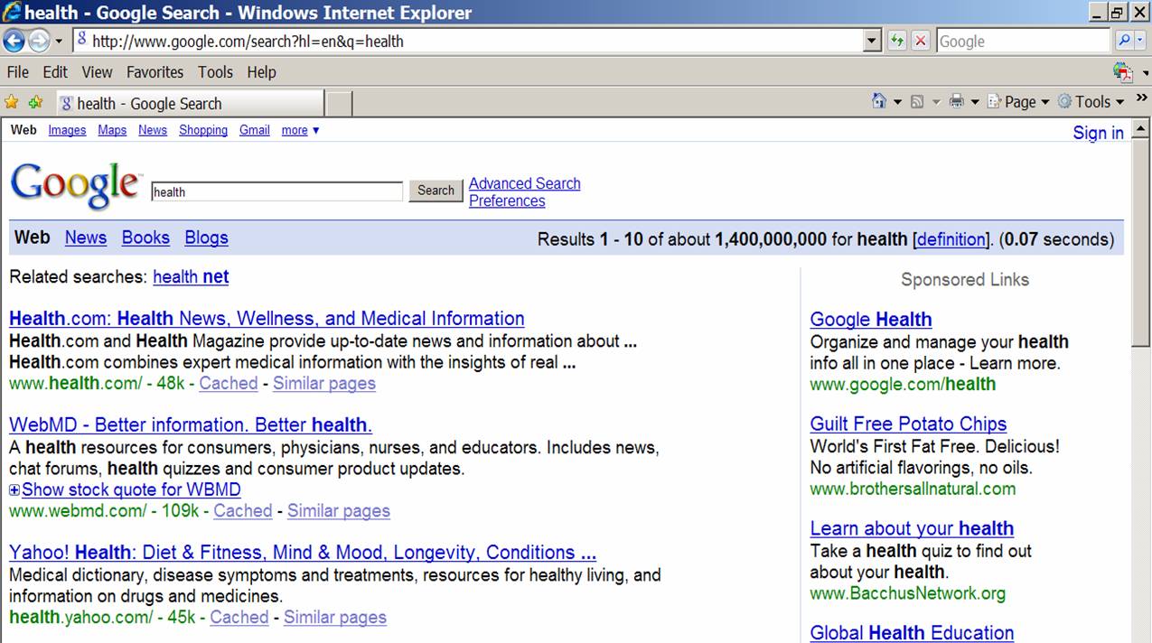 Search on 'Health'
